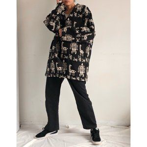 vintage black abstract tapestry coat